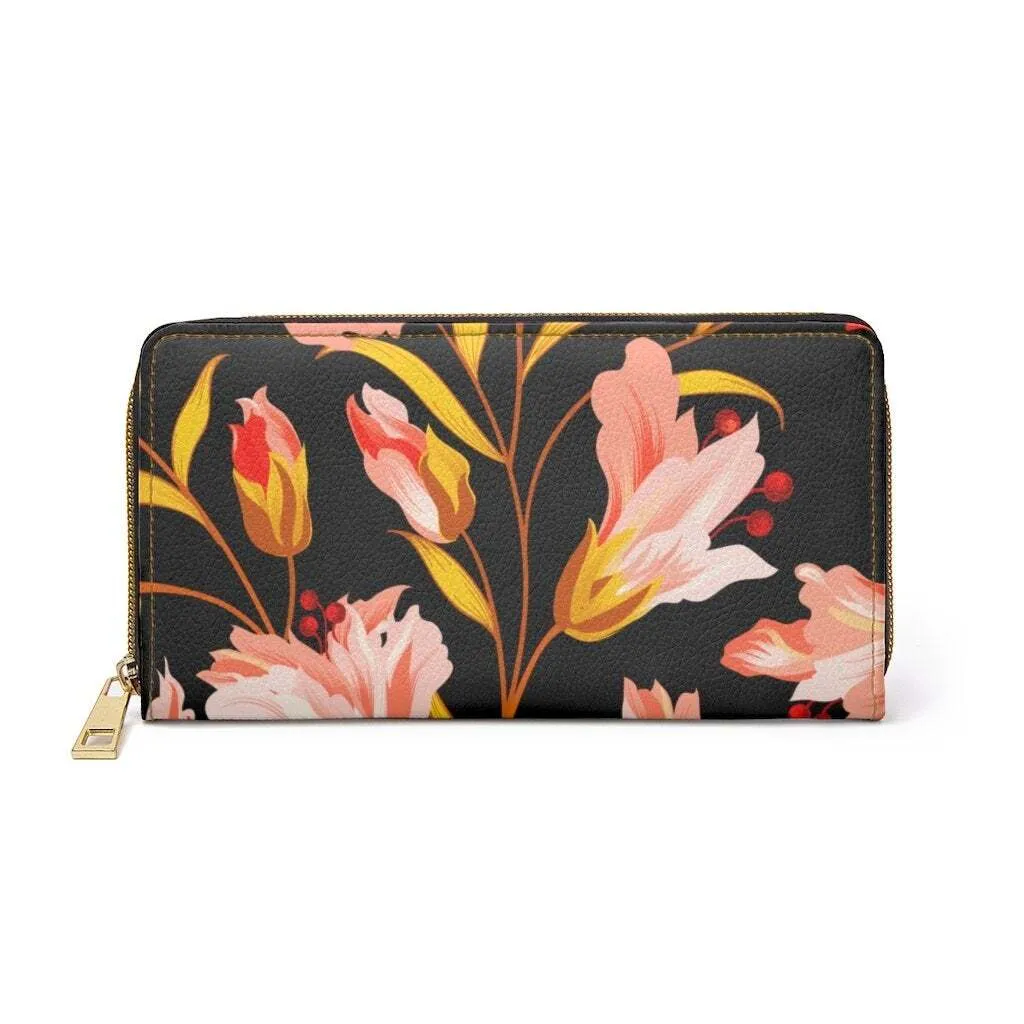 Uniquely You Womens Wallet - Zip Purse / Black & Pink Floral