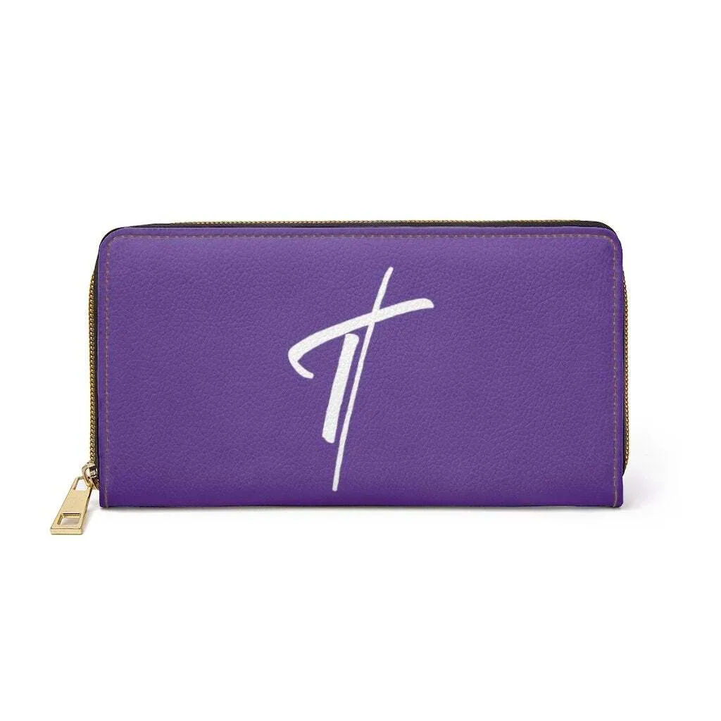 Uniquely You Womens Wallet - Zip Purse / Purple & White Cross