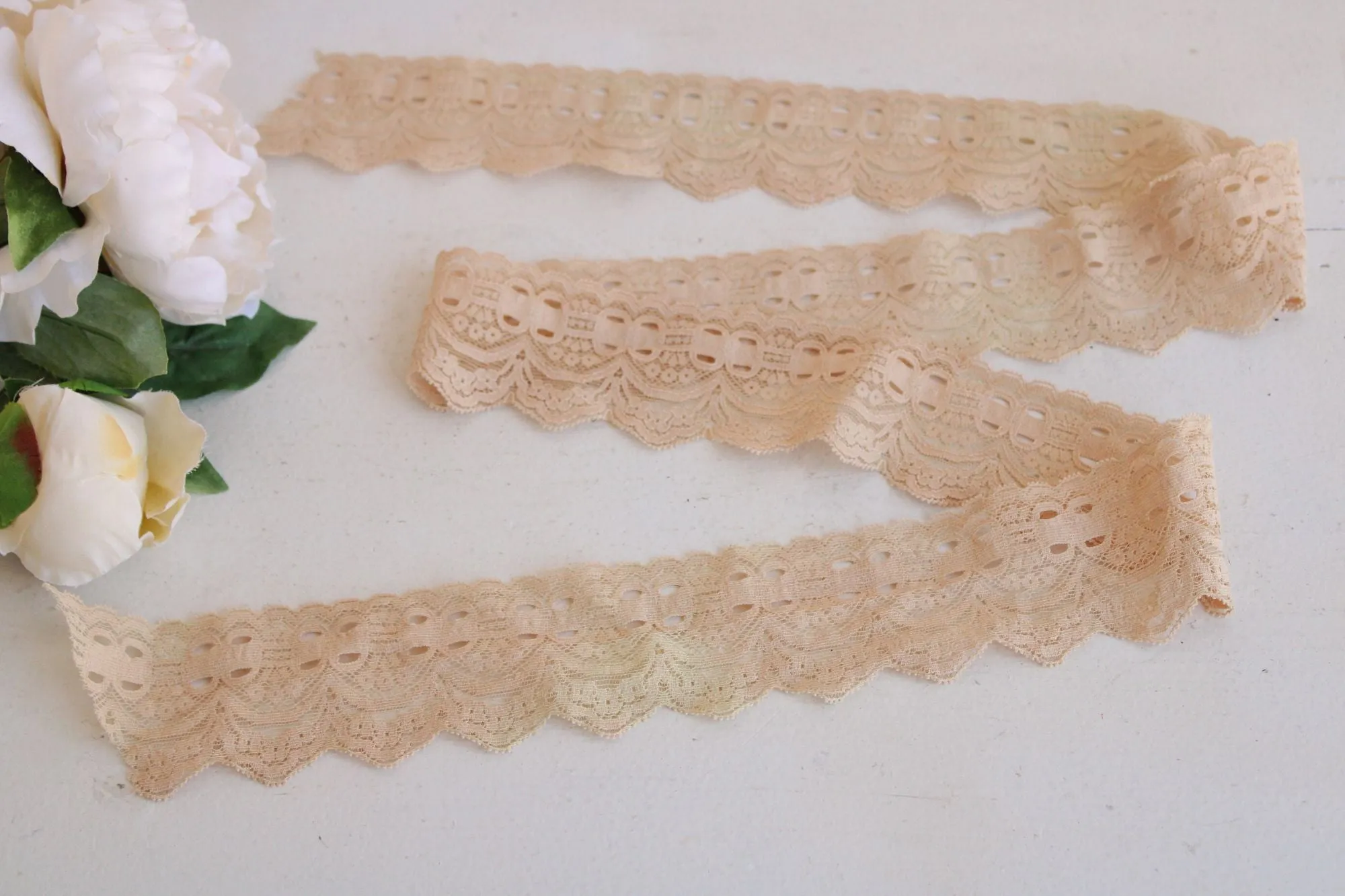 Vintage Beige Stretch Lace Trim, 1 yard plus 16 inches,  2 and 1/2" wide