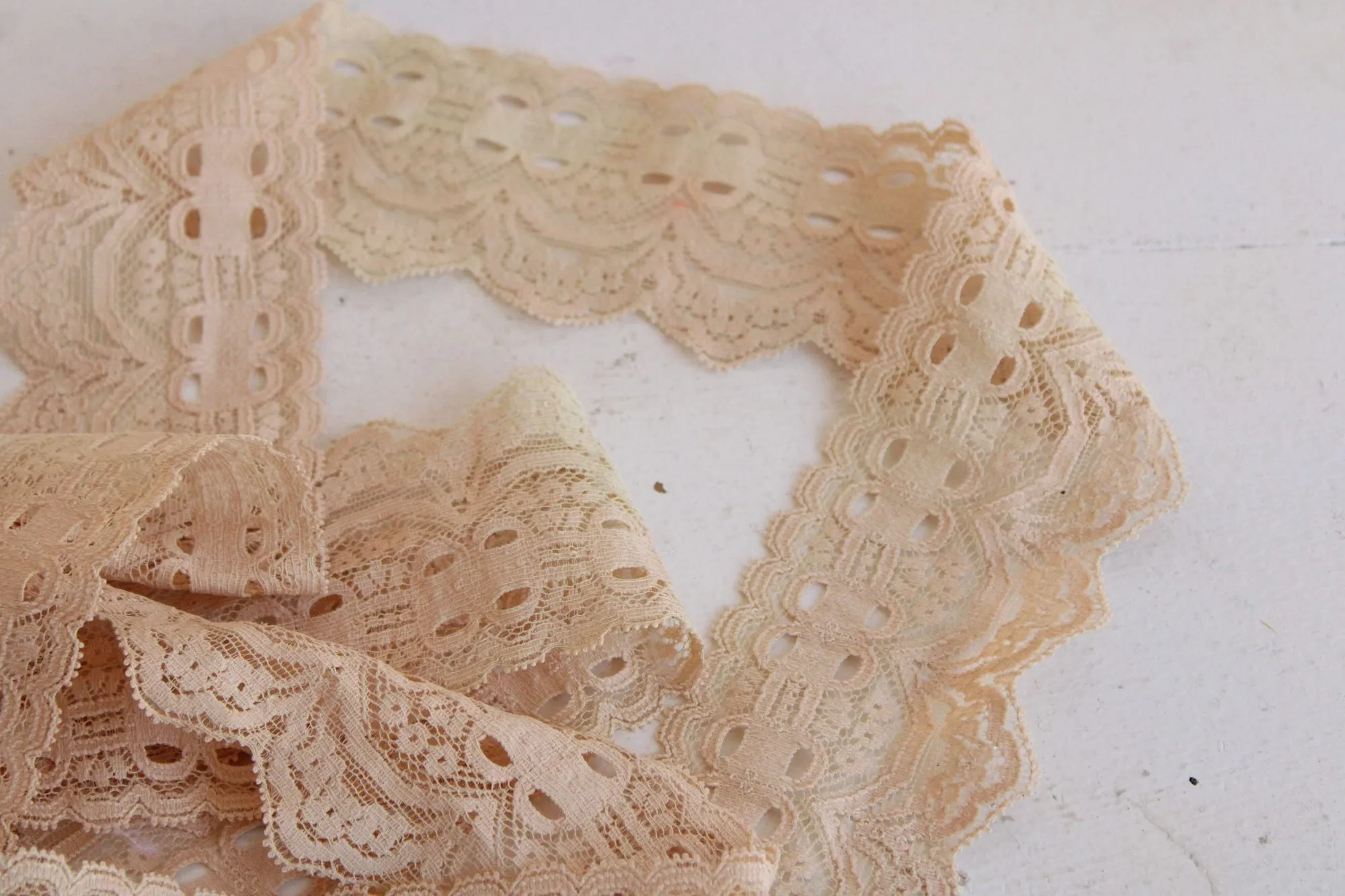 Vintage Beige Stretch Lace Trim, 1 yard plus 16 inches,  2 and 1/2" wide