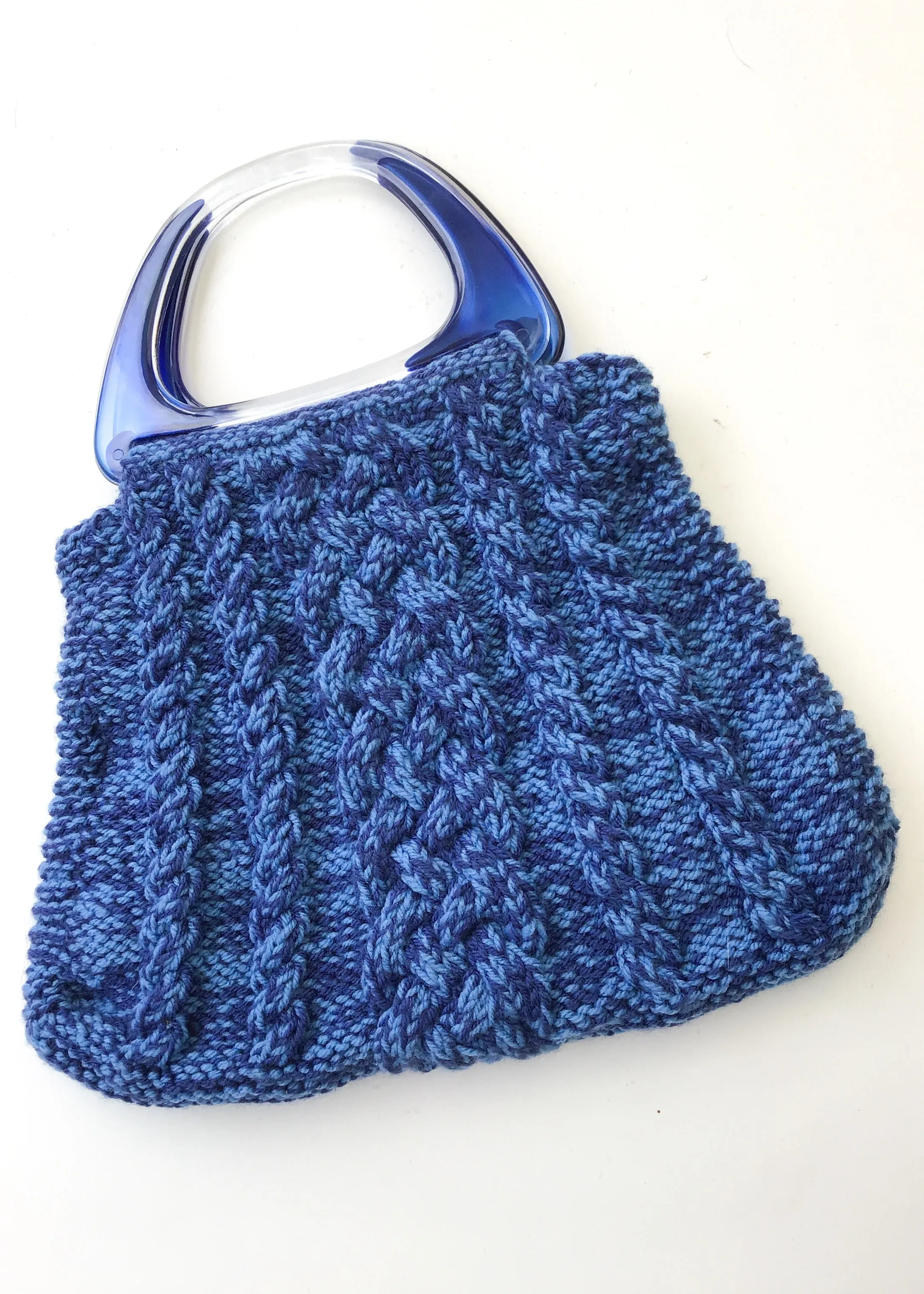 Vintage Blue Lucite Handle Knitting Bag 💙 Chunky Cable Knit