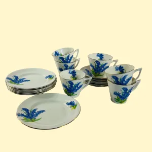 Vintage Bluebell English Bone China Dessert Set, Set of 18