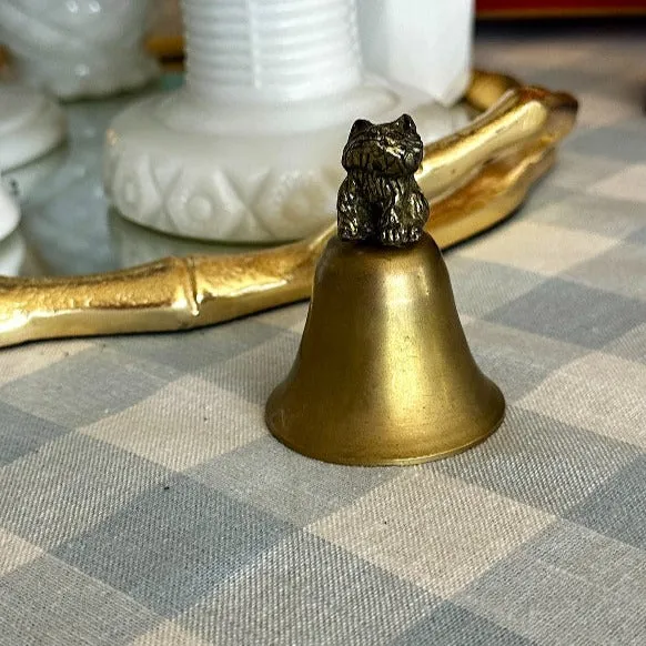 Vintage Brass Bell With Cat Figurine Handle