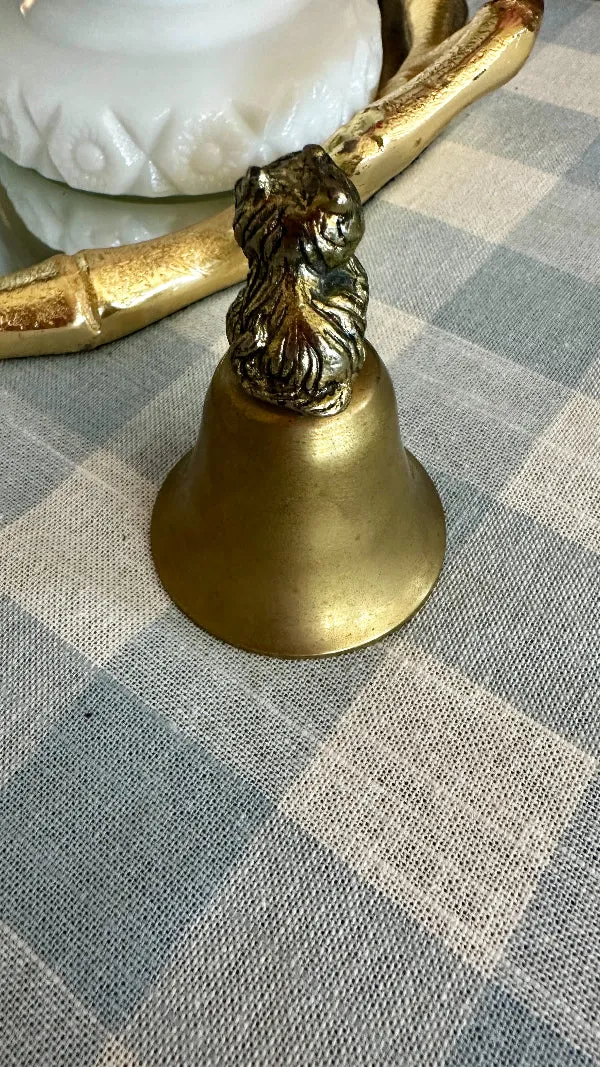 Vintage Brass Bell With Cat Figurine Handle