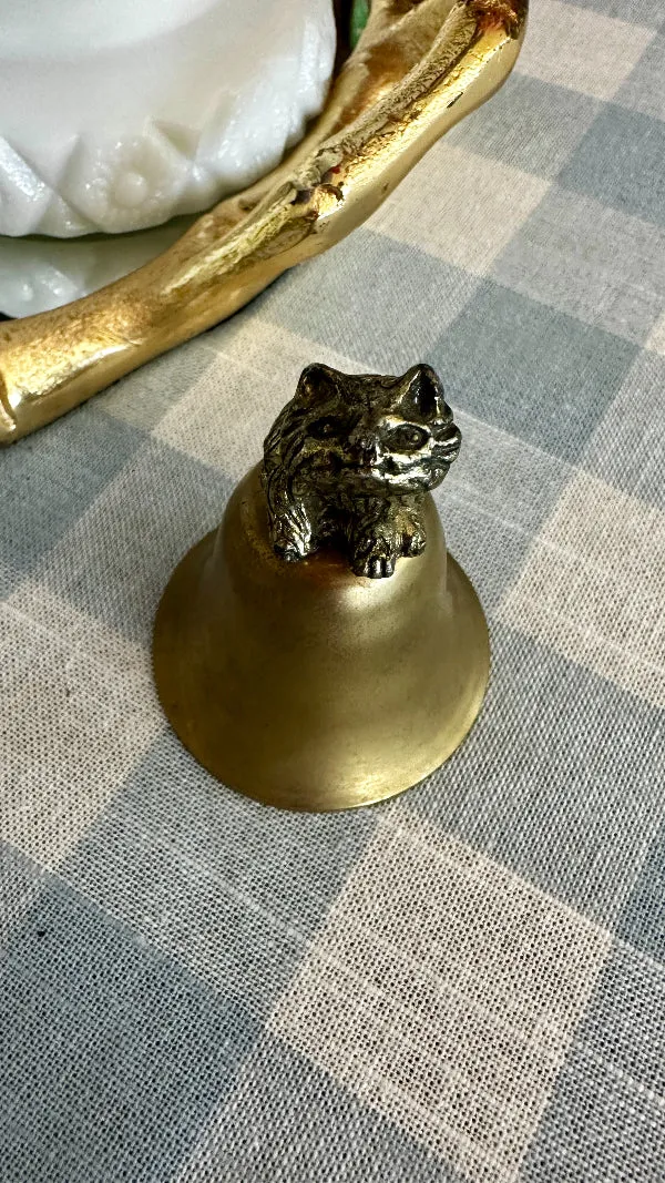 Vintage Brass Bell With Cat Figurine Handle