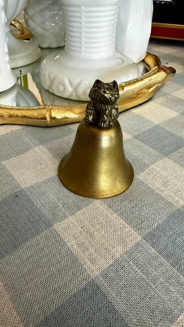 Vintage Brass Bell With Cat Figurine Handle