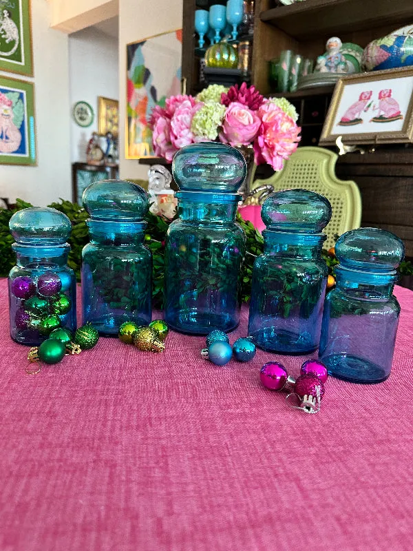 Vintage Bubble Jars, Belgium, Blue Glass, EACH SOLD SEPARATELY, 1 large, 2 medium, 2 small