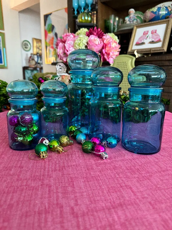 Vintage Bubble Jars, Belgium, Blue Glass, EACH SOLD SEPARATELY, 1 large, 2 medium, 2 small