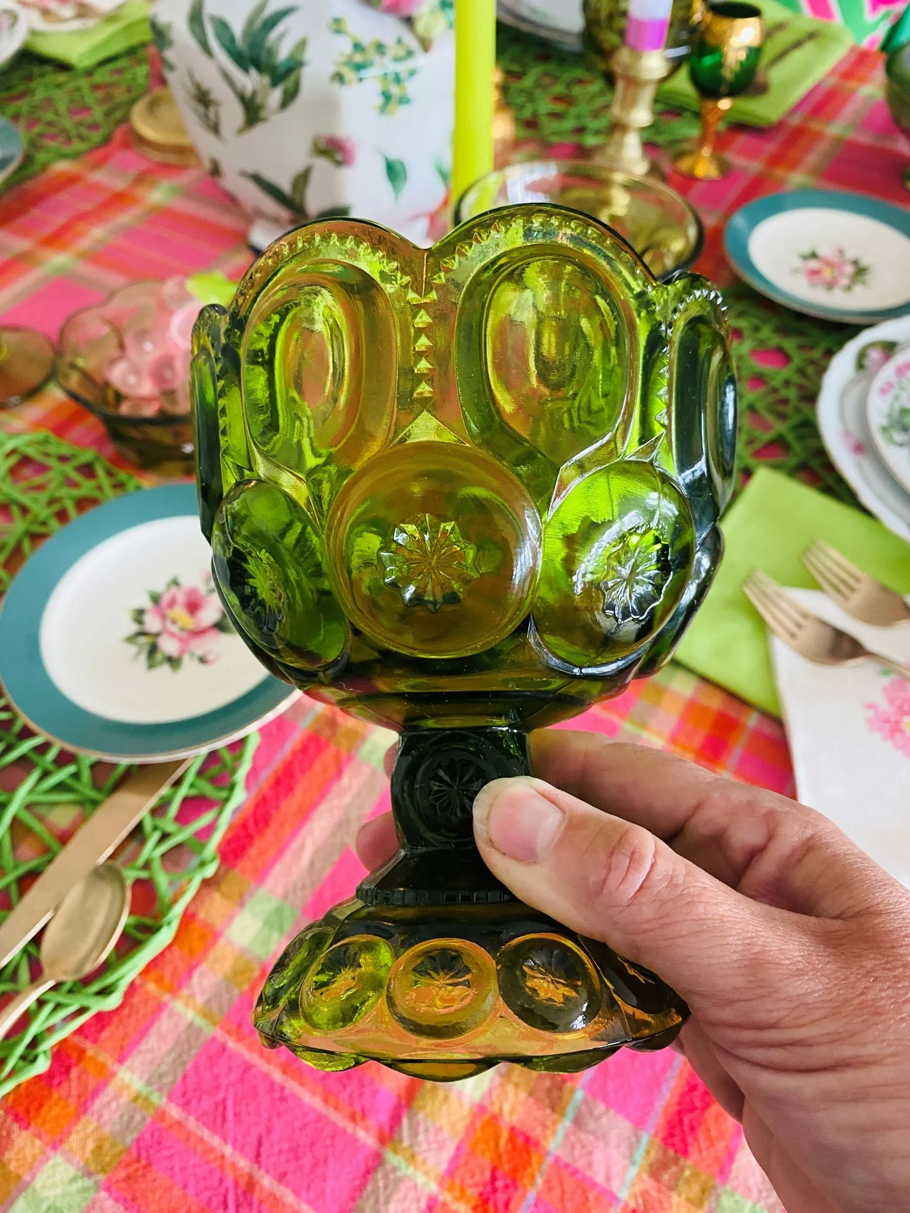 Vintage Candy Dish - L.E. Smith Glass Moon and Stars Pattern