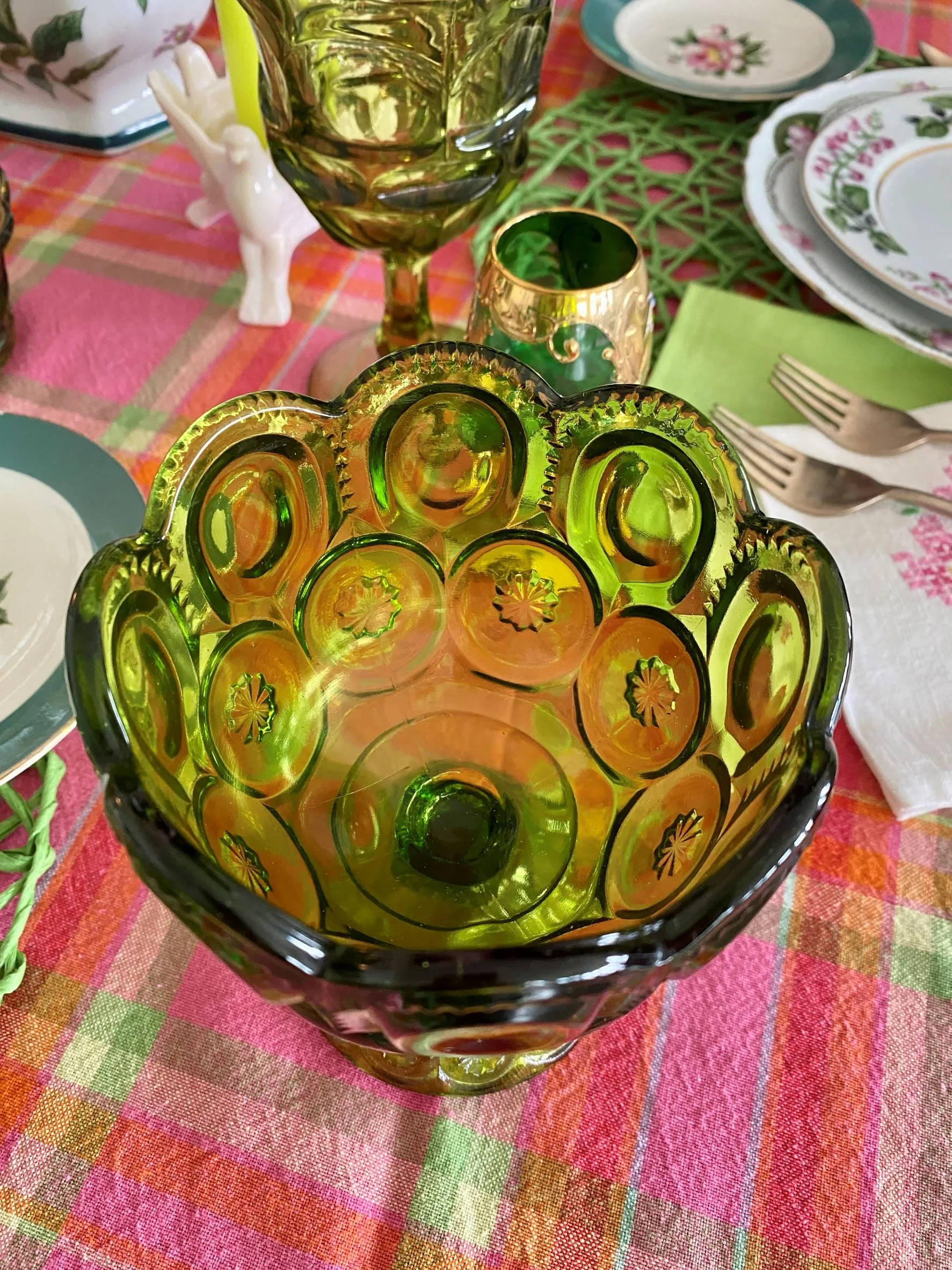 Vintage Candy Dish - L.E. Smith Glass Moon and Stars Pattern