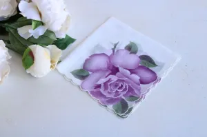 Vintage Cotton Handkerchief with Purple Roses