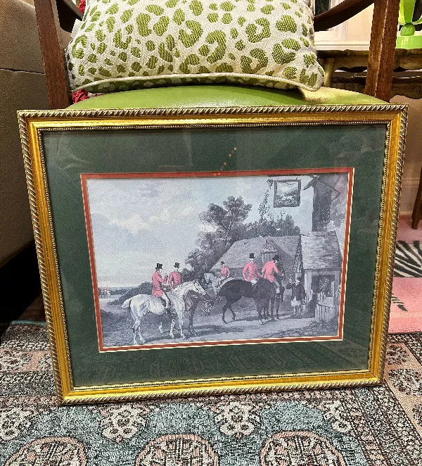 Vintage Fox Hunting Prints Gold Leaf WoodFrame, Double Matted- PAIR