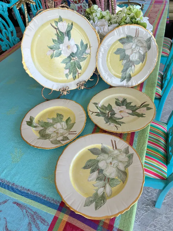 Vintage Hand Painted China Dogwood flower 4 Dinner Plates, 1 Platter 1953, 5 piece set