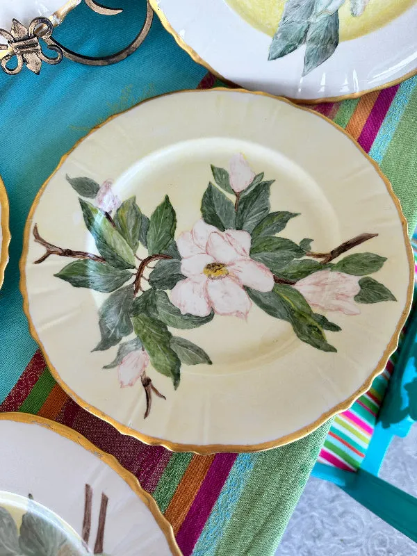 Vintage Hand Painted China Dogwood flower 4 Dinner Plates, 1 Platter 1953, 5 piece set