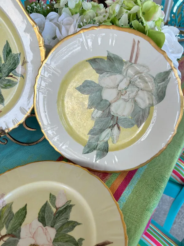 Vintage Hand Painted China Dogwood flower 4 Dinner Plates, 1 Platter 1953, 5 piece set