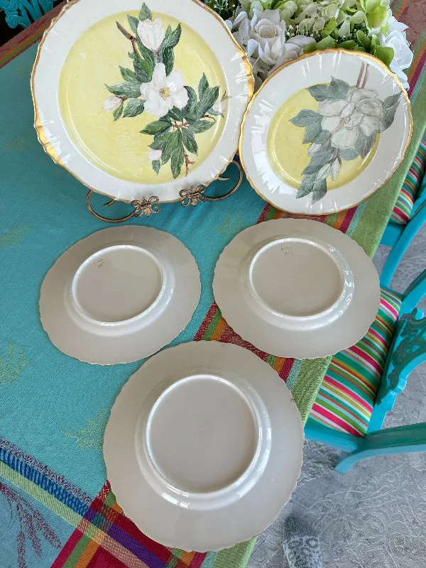 Vintage Hand Painted China Dogwood flower 4 Dinner Plates, 1 Platter 1953, 5 piece set