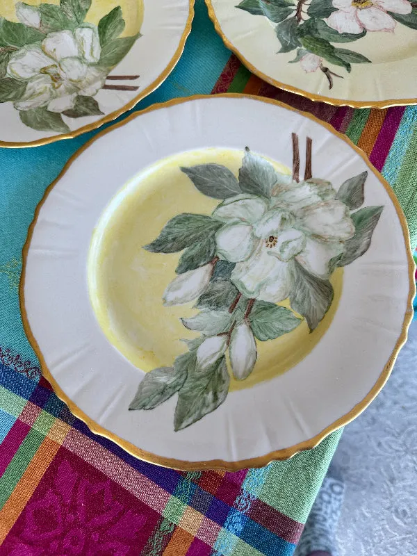 Vintage Hand Painted China Dogwood flower 4 Dinner Plates, 1 Platter 1953, 5 piece set