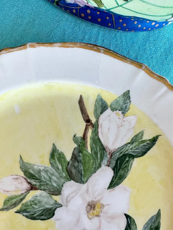 Vintage Hand Painted China Dogwood flower 4 Dinner Plates, 1 Platter 1953, 5 piece set