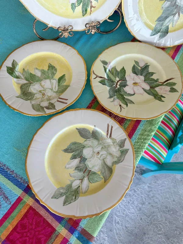 Vintage Hand Painted China Dogwood flower 4 Dinner Plates, 1 Platter 1953, 5 piece set