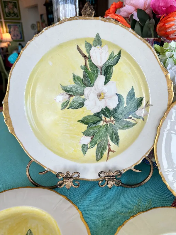 Vintage Hand Painted China Dogwood flower 4 Dinner Plates, 1 Platter 1953, 5 piece set