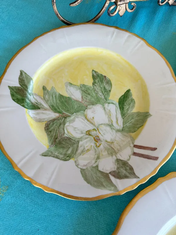 Vintage Hand Painted China Dogwood flower 4 Dinner Plates, 1 Platter 1953, 5 piece set