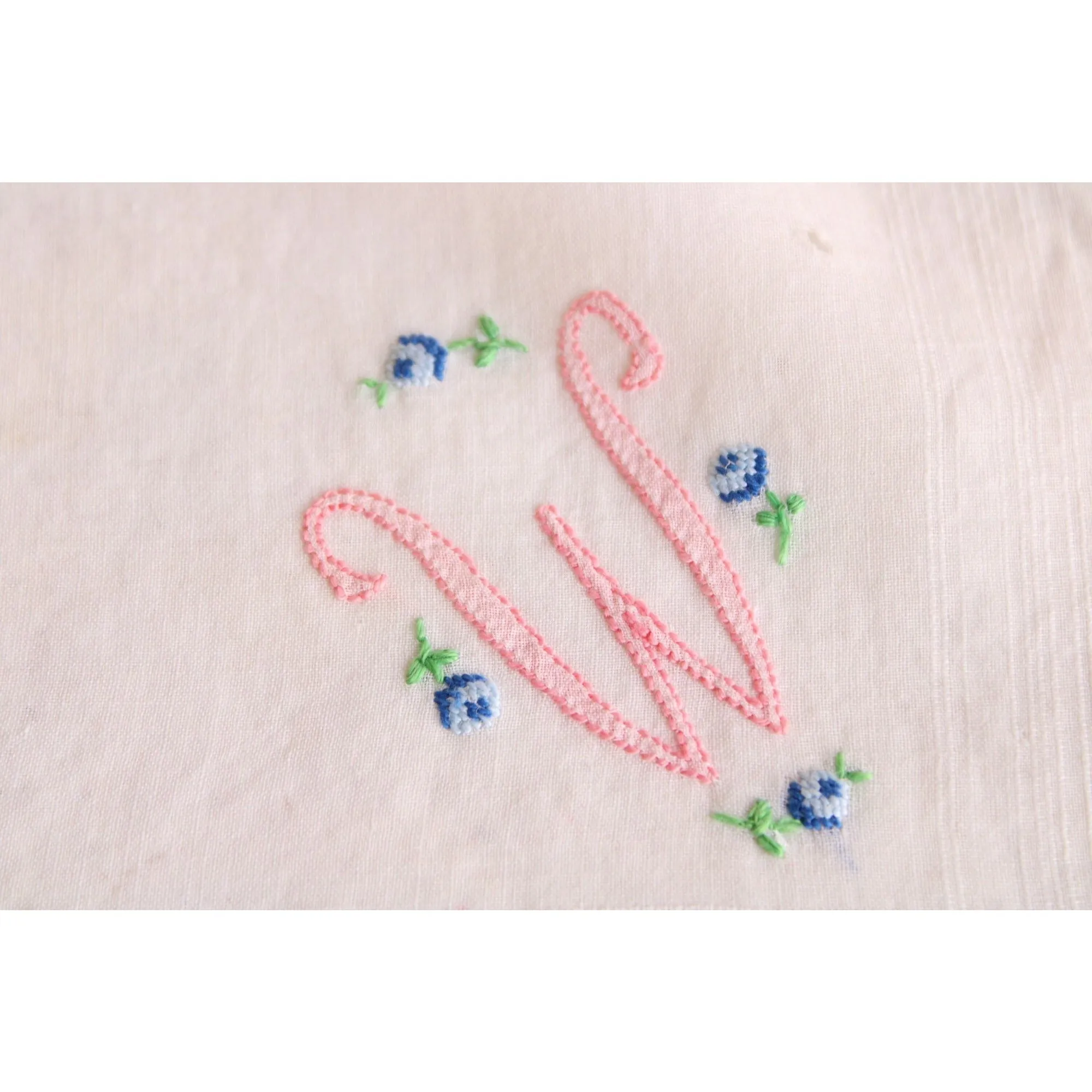 Vintage Handkerchief in White Cotton, Monogrammed with W