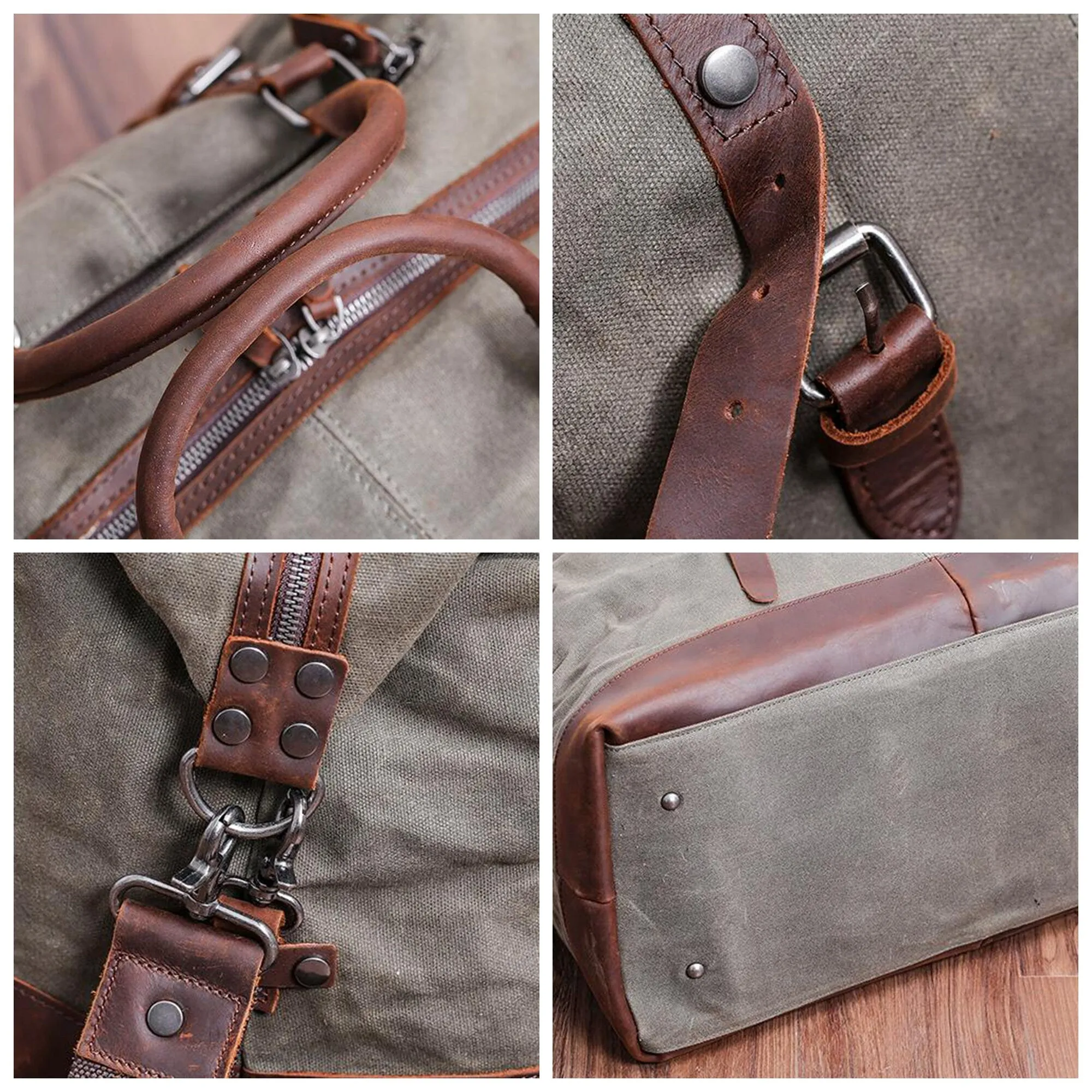 Vintage-Inspired Waxed Canvas Leather Holdall Bag