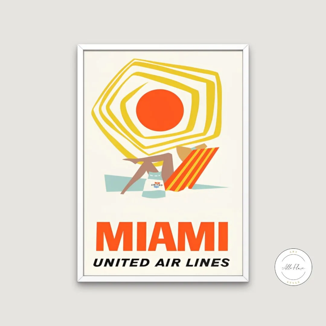 Vintage Miami Travel Poster PRINTABLE ART, Miami Art Print, Florida Poster, Famous Places, Travel Retro Posters