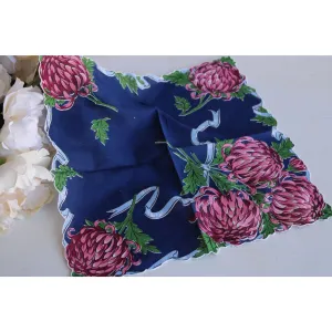 Vintage Navy Blue With Pink Roses Handkerchief