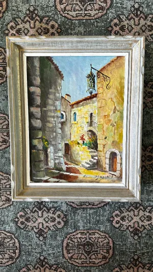 Vintage Oil Painting, "European Cityscape" Signed framed