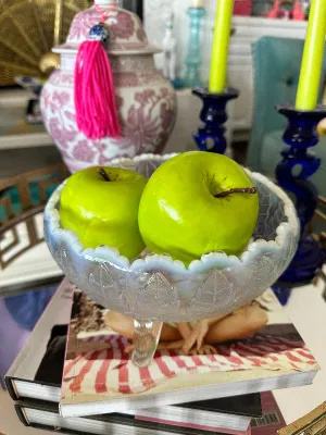 Vintage Opaline Glass Footed Bowl, Leaf Design