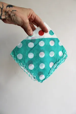 Vintage Polka Dot Cotton Hanky in Teal and Brown