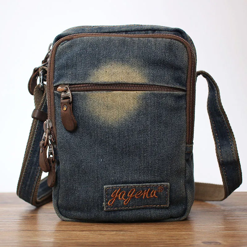 Vintage Womens Denim Vertical Side Bag Blue Denim School Shoulder Purse for Women