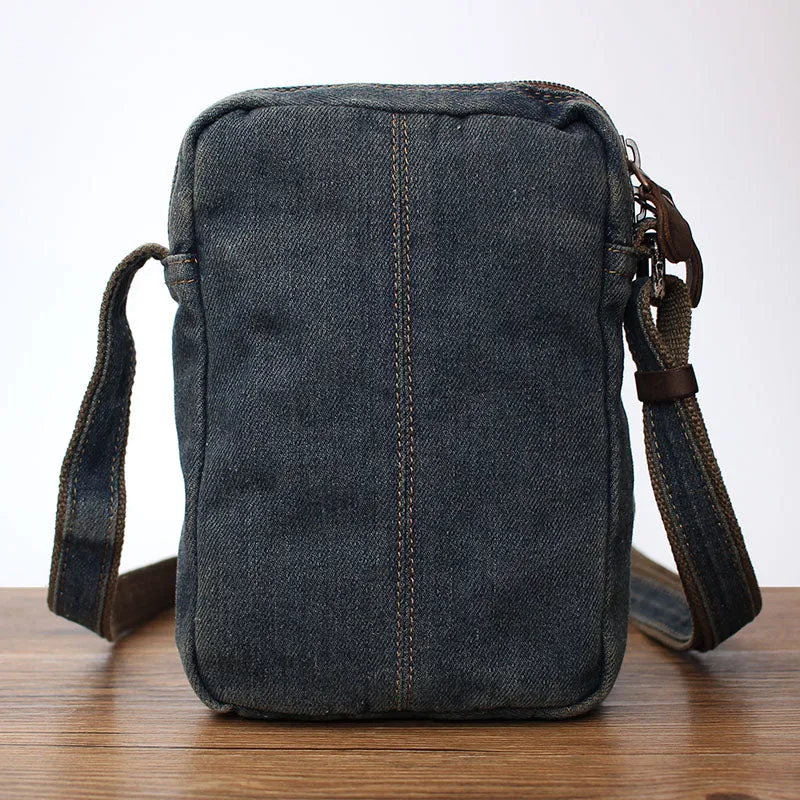 Vintage Womens Denim Vertical Side Bag Blue Denim School Shoulder Purse for Women