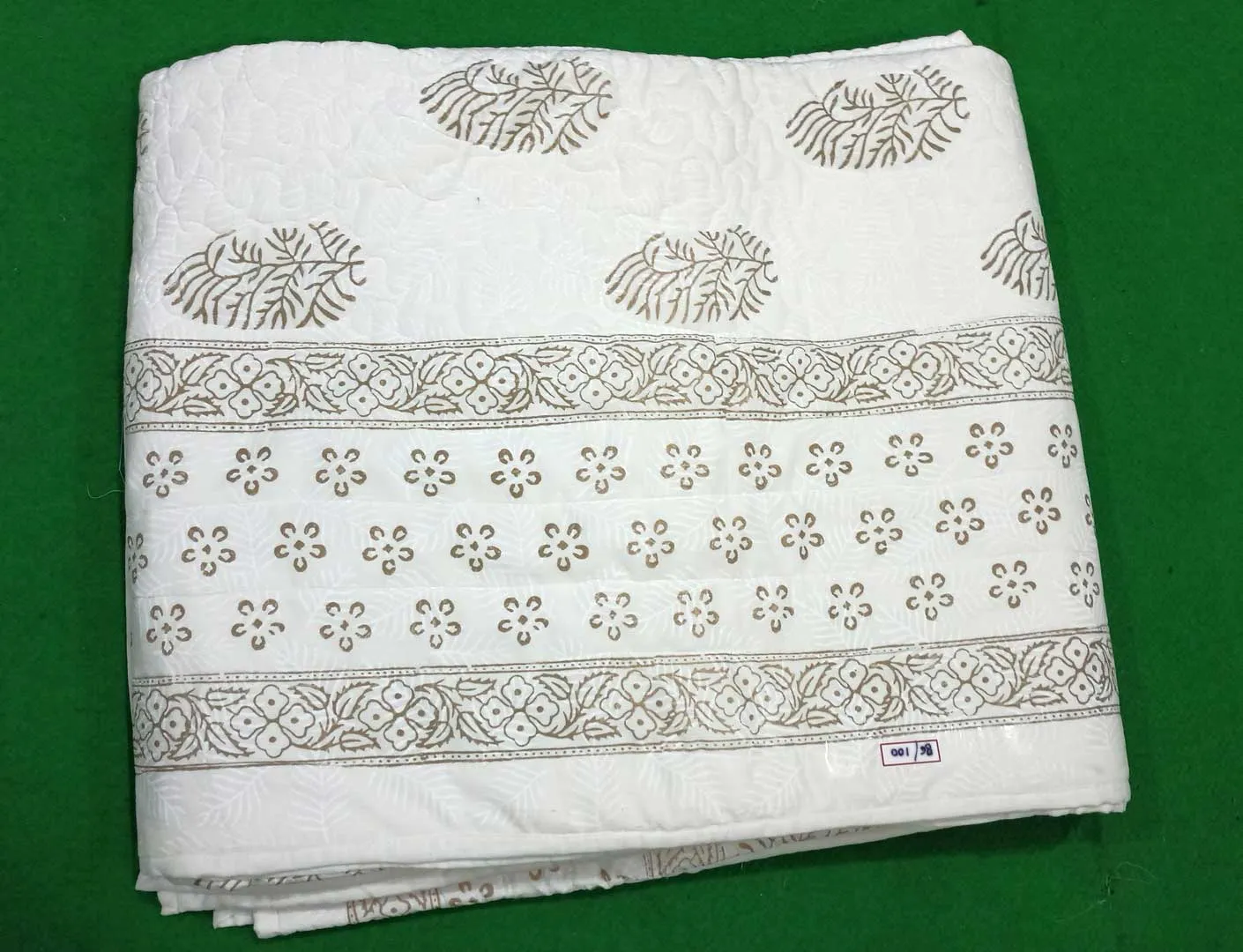 White Cotton Quilt Handblock print Jaipur Razai Soft Bedspread Sofa Throw