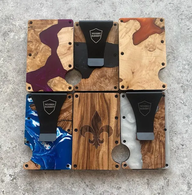 Wood and Resin Smart Wallet (Cyan)