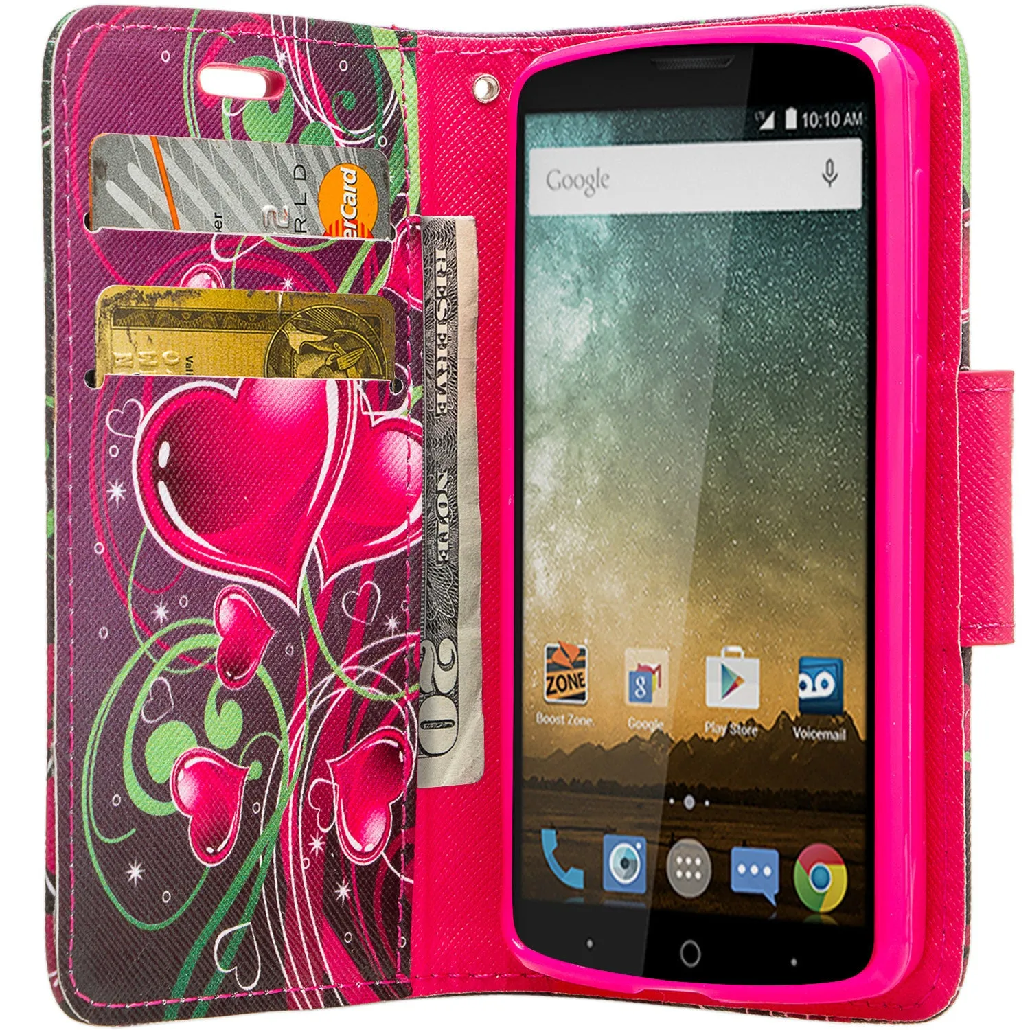 ZTE Ultra Case | ZTE Quest | ZTE Uhura Case, Wrist Strap Magnetic Flip Fold[Kickstand] Pu Leather Wallet Case with ID & Credit Card Slots for ZTE Ultra/Quest/Uhura - Heart Strings