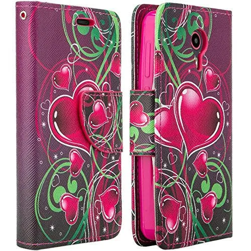 ZTE Ultra Case | ZTE Quest | ZTE Uhura Case, Wrist Strap Magnetic Flip Fold[Kickstand] Pu Leather Wallet Case with ID & Credit Card Slots for ZTE Ultra/Quest/Uhura - Heart Strings